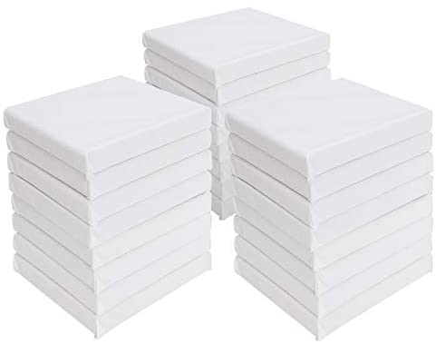 Holdware Cotton Pre-Stretched Small Canvas Boards Blank Canvases for Paintings Craft Small Acrylics Oil Art Projects Mini Canvas Panels 6 x 6 inch Pack of 12 with Tiny Pine Wood Display Holder Easels 