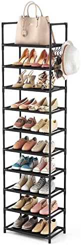 GREATSK 9 Tiers Shoe Rack 20-25 Pairs Sturdy Shoe Shelf with Side Hoo