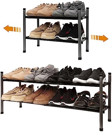 MULISOFT 2-Tier Expandable, Stackable and Adjustable Shoe Rack Organizer,  Sturdy and Durable Metal Shoe Storage Organizer, Vertical Shoe Rack for