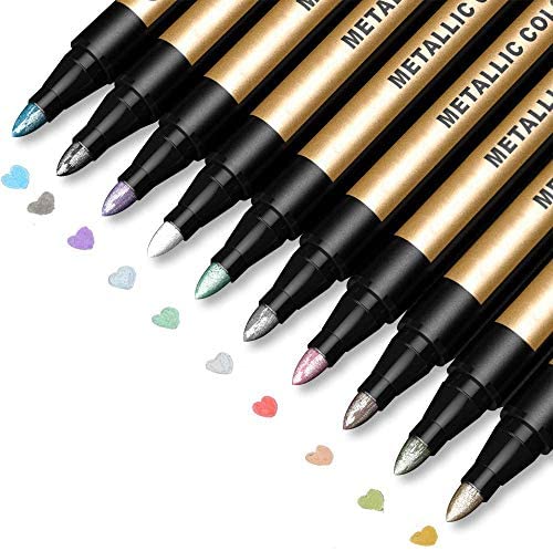 Paint Markers Pens Metallic, 10 Colors Paint Pens for Rock Painting