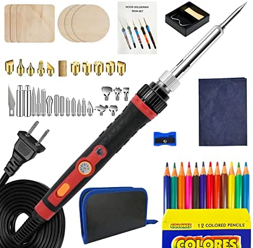 Wood Burning Kit Tool Adjustable Temperature 200~450℃ with 60W Pyrography Pen Full Set Professional Various Wood Embossing/Carving/Soldering Tips for Wood Burner Set 