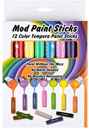 MayMoi Washable Tempera Paint Sticks | Non-Toxic, Quick Drying & No Mess Paint Sticks for Kids (12 Bright Colors, 6G)