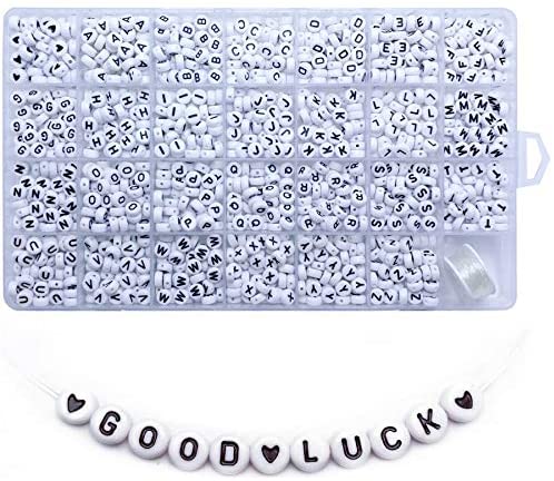 Amaney 300pcs Vowel Letter Beads AEIOU 7×4mm White Round Acrylic Letter  Beads for Jewelry Making Bracelets Necklaces Each 60 Pieces