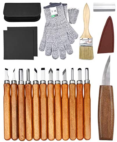 15pcs Woodworking Tools Set, Carving Tools Kit with Storage Bag & Gloves, DIY Whittling Kit, Craving Knife for Beginners & Professionals (15 in 1)