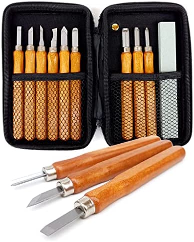 Carving Tools Mallet-Carving Chisels and Gouges Sharpening Stone for  Woodworking, Wood Carving Tools Set With Toolbag, Starter Set of14/15pcs 