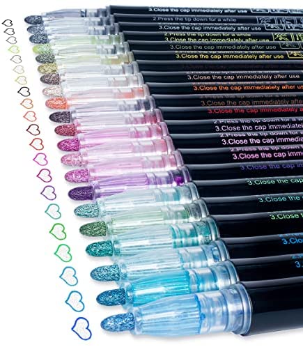 Glitter Markers Squiggles Double Outline Highlight Markers Silver