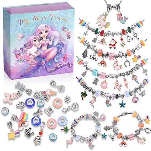Aurldpio Girls Toys Age 5-13, Gifts for Girls Arts and Crafts for Kids Girls Charm Bracelet Making Kit for Girls Unicorns/Mermaid Gifts for Girls
