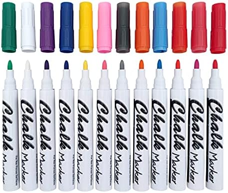 Liquid Chalkboard Window Chalk Markers -12 Pack Erasable Pens Great for  Chalkboards & Glass - Non Toxic