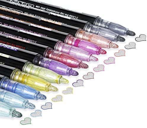 KERIFI Super Squiggles Double Outline Markers 12 Colors Supersquiggles  Double Line Self Outline Metallic Markers, Shimmer Glitter Pens Set for