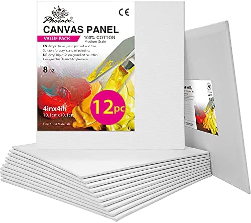 PHOENIX Watercolor Painting Canvas Panels 4x6 Inch/12 Pack Triple Primed Cotton Canvas Boards for Watercolor Painting 