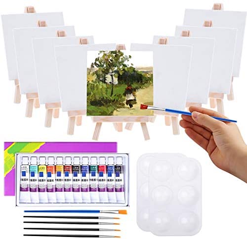 Mini Canvases 18 Pack, Cridoz Small Painting Canvas with Mini Easel 4x4  Inches Art Canvases Painting Kit for Kids Teenagers Acrylic Pouring Oil  Water