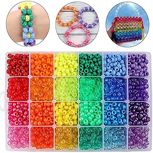 QUEFE 3510pcs 36 Colors, Hair Pony Beads Bulk with Letter Bead, 9mm Rainbow  DIY Kandi Beads Kit for Jewelry Making Bracelets Pearl Transparent and