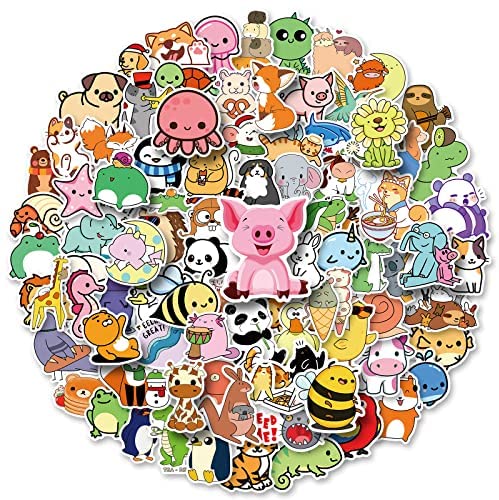 LIFEBE 200 PCS Cute Animal Stickers,Animal Stickers for Kids  Adults,Waterproof Animal Vinyl Stickers for Water Bottles Laptop Skateboard