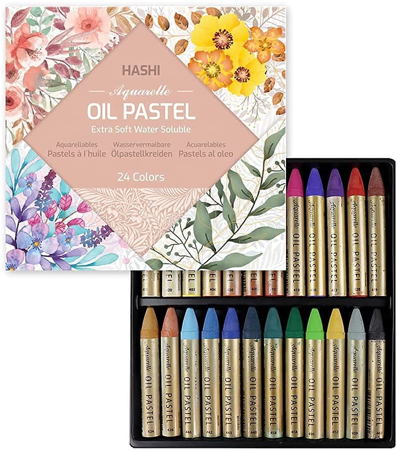 HASHI Water Soluble Oil Pastels (24 Colors) + HASHI Chalk Pastel