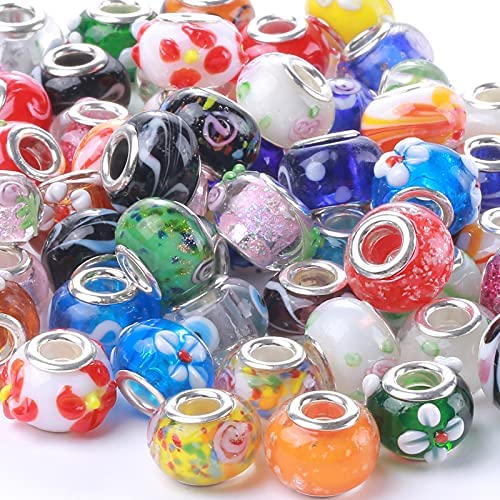 100x Faceted Murano Glass Fit European Beads Large Charms Bracelet Spacers 
