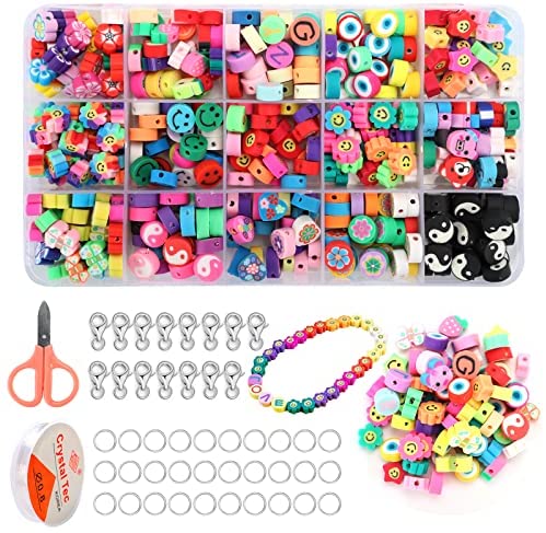Piashow 420 Pcs Polymer Clay Beads for Jewelry Bracelet Making Kit 24  Styles Preppy Beads DIY Arts and Crafts Kit Include Flower Smiley Face Bead  Charms, Gifts for Girls Age 6-12