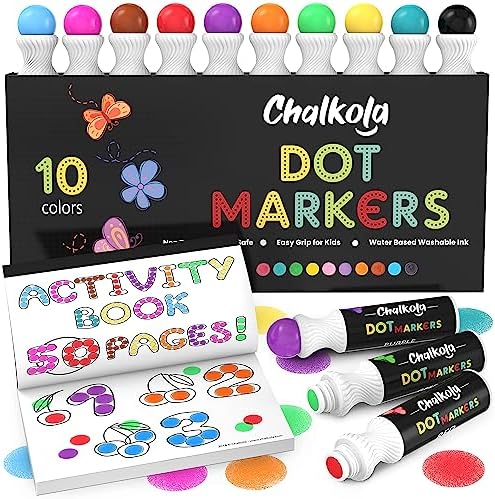 Washable Dot Markers For Kids (Pack of 8 Pens) with Activity Book -  Chalkola Art Supply