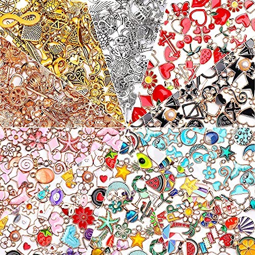 SANNIX 220pcs Assorted Gold Plated Enamel Charms Necklace Bracelet Pendants for Valentine's Day DIY Jewelry Making and Crafting