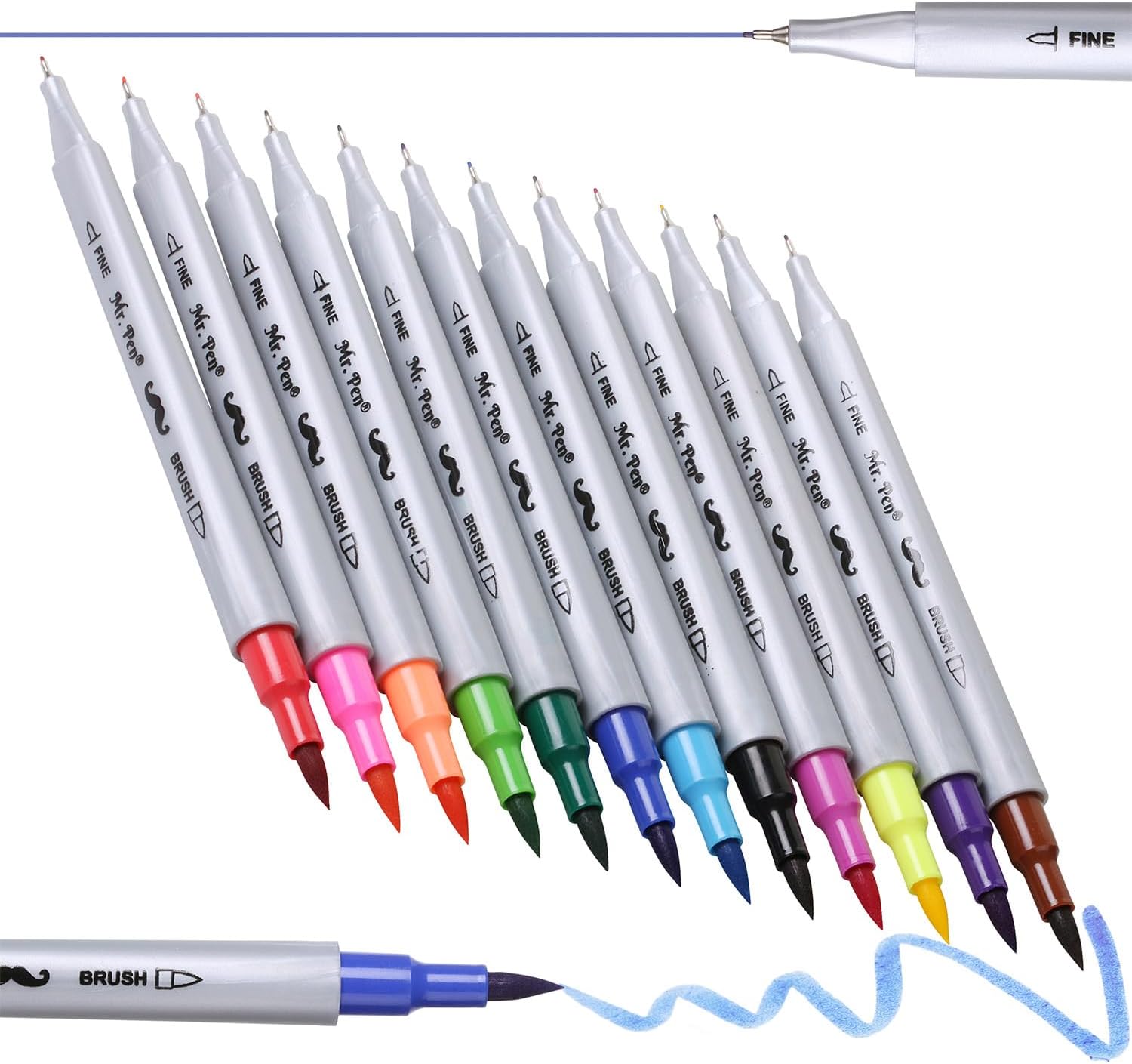 Mr. Pen- Dual Tip Brush Pens, 12 Colors, Art Markers for Kids