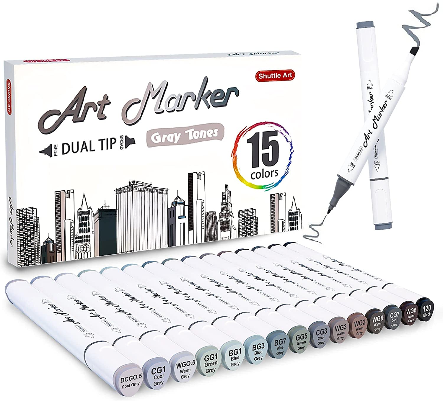 Shuttle Art Dual Tip Brush Pens Art Markers, 30 Colors Dual Tip Calligraphy  Pens Fine and