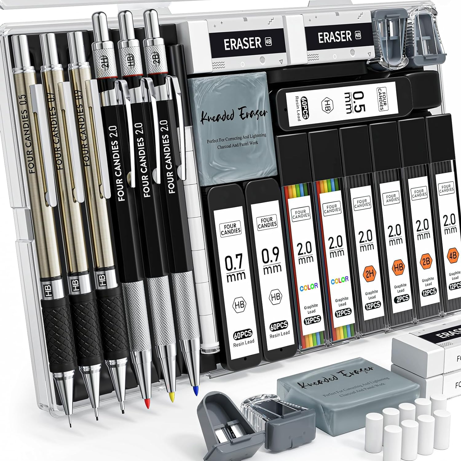 FourCandies 25PCS Art Mechanical Pencil Set with Case, 3PCS Metal