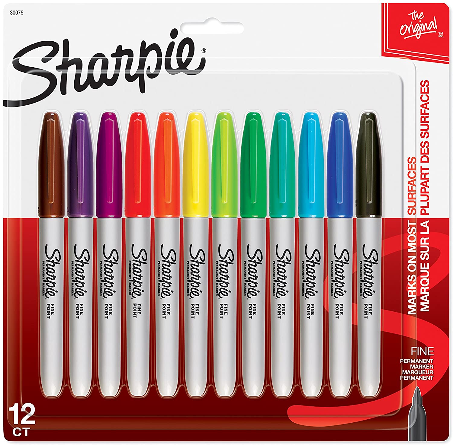 Sharpie marqueur permanent, pointe fine, blister de 12 pièces en couleurs  assorties bij VindiQ Office