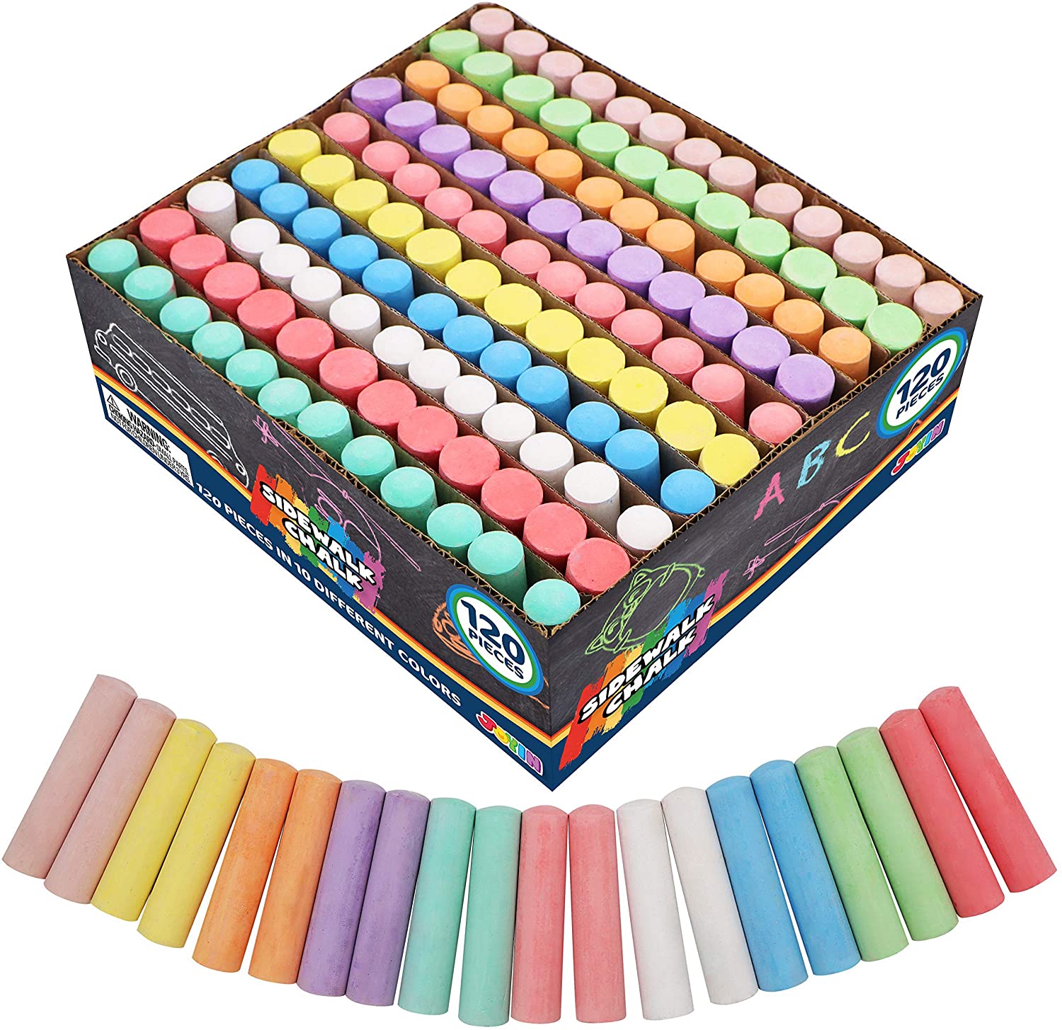 JOYIN 120 Pack Sidewalk Chalk for Kids Giant Box Non-toxic Jumbo